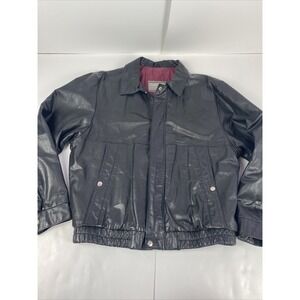 Vintage OAKTON LIMITED Flight Bomber Leather Jacket Size Large Regular Black